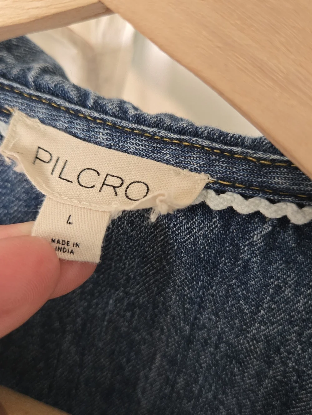 Pilcro Denim Button-Up Shirt with Frilly Prairie Collar Women's L - Picture 9 of 12